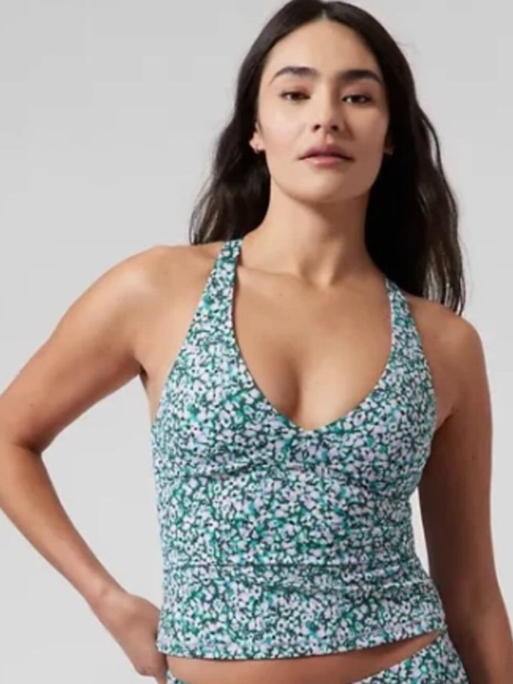 ATHLETA Camo Flora Gables Plunge Tankini Swim Top Large (Fits A-C Cups) Beach